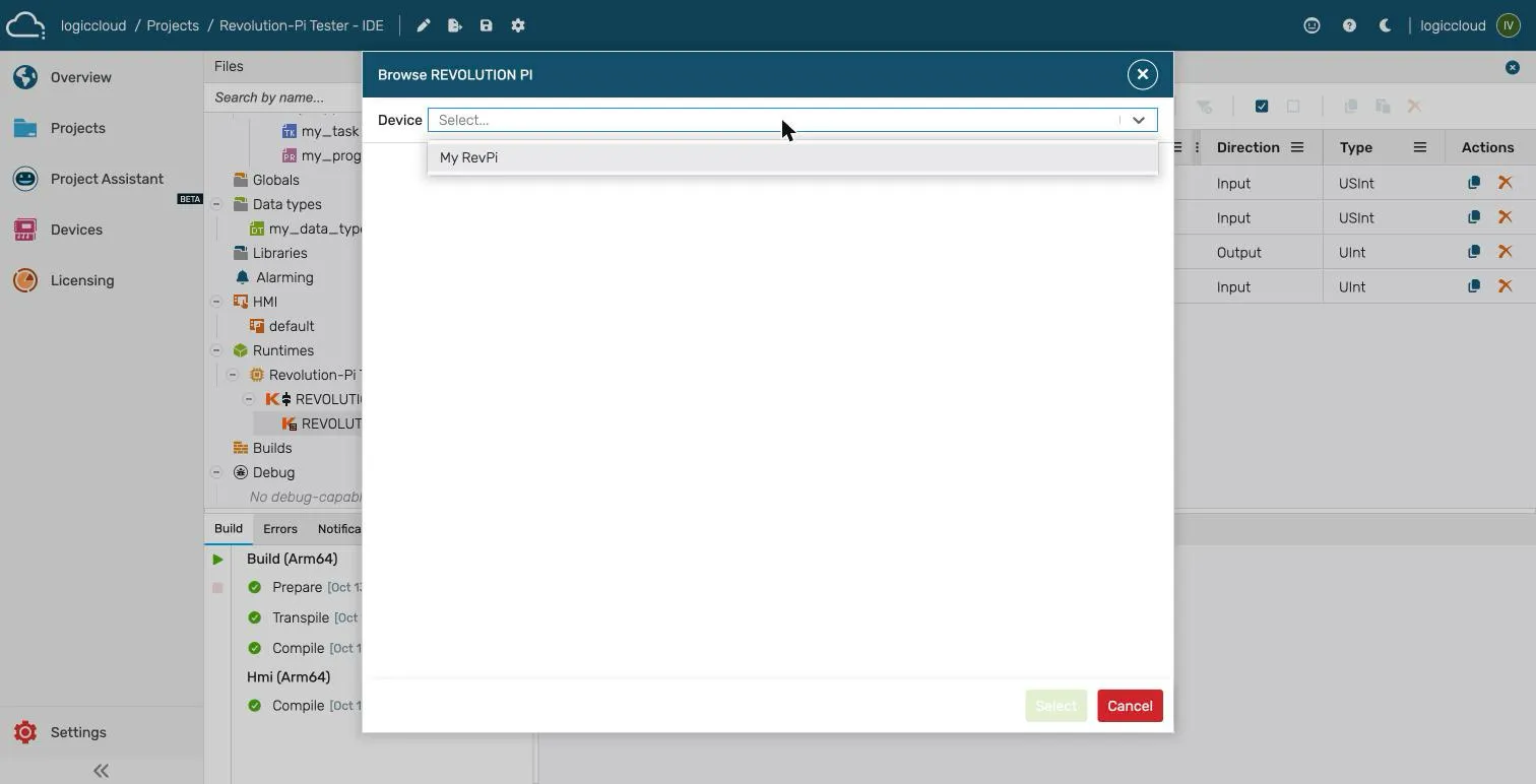Device selection in the browse dialog