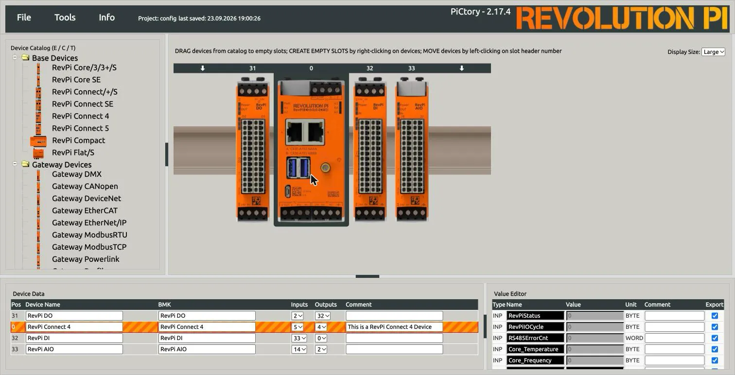Value Editor of the RevPi Connect 4